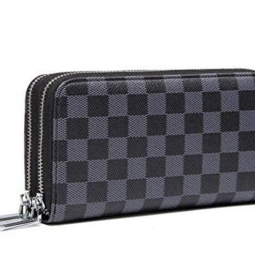 Black Checkered Clutch with Silver Hardware